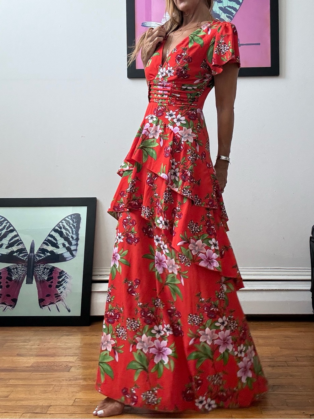 ASOS Orange Floral Ruffled Maxi Dress - Women